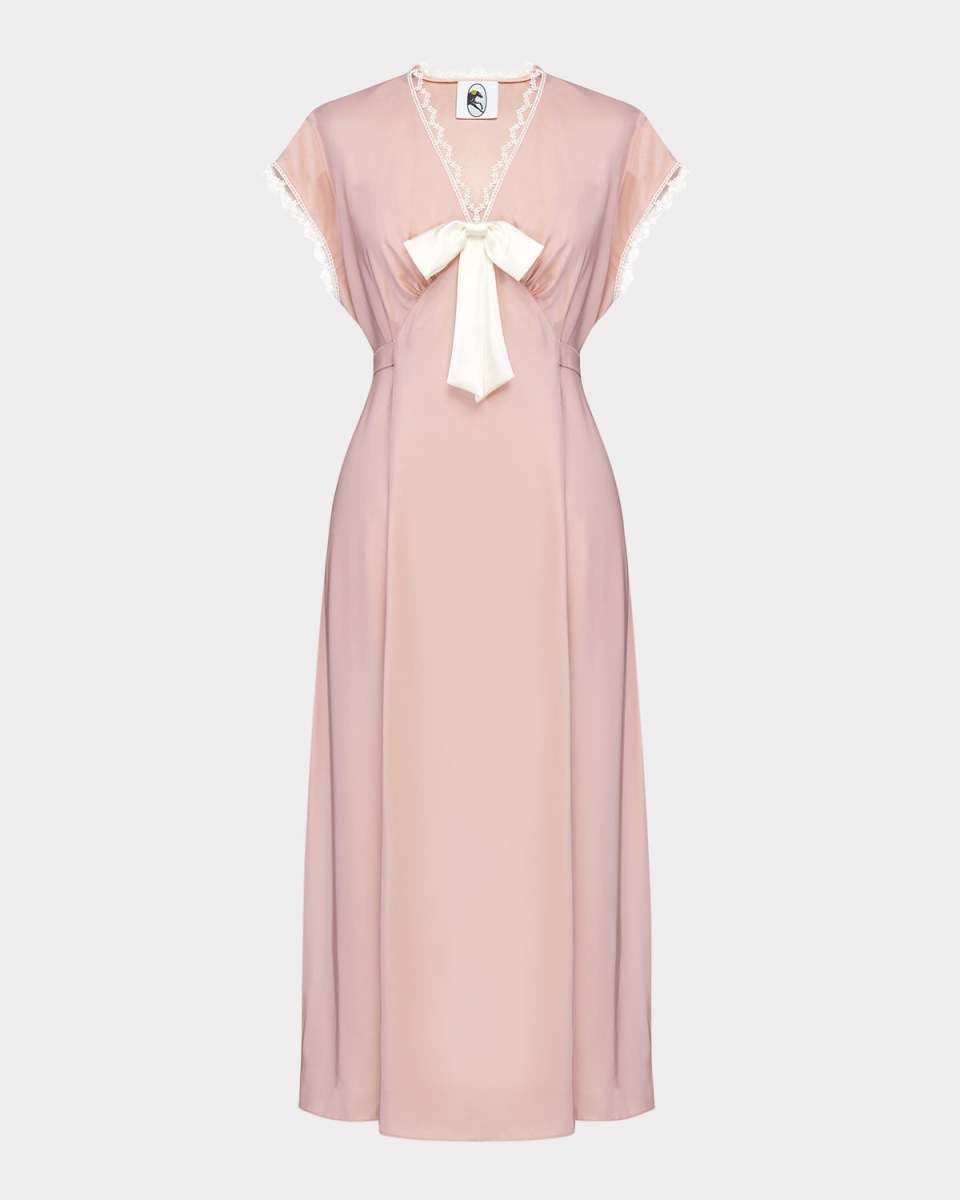 The Bow Lace-Trim Satin Midi Nightdress
